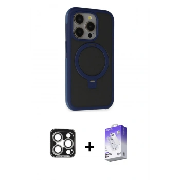 MARSİLYAN™- iPhone 15 Pro Max Kılıf Ahenk Yansıma Özel Seri - Siyah Bilvis 5in1 3D Magic Cam Ekran Koruyucu + PVD Metal Kamera Lens - GS