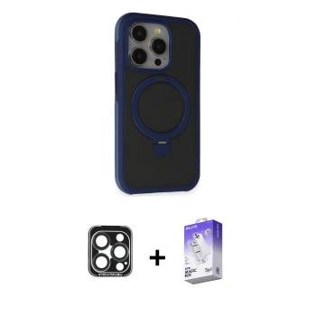 MARSİLYAN™- iPhone 15 Pro Max Kılıf Ahenk Yansıma Özel Seri - Siyah Bilvis 5in1 3D Magic Cam Ekran Koruyucu + PVD Metal Kamera Lens - LT