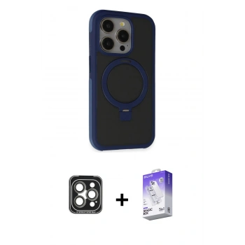 MARSİLYAN™- iPhone 15 Pro Max Kılıf Ahenk Yansıma Özel Seri - Siyah Bilvis 5in1 3D Magic Cam Ekran Koruyucu + PVD Metal Kamera Lens - GI