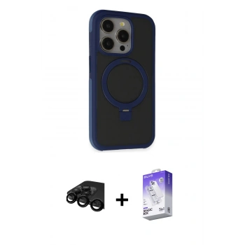 MARSİLYAN™- iPhone 15 Pro Max Kılıf Ahenk Yansıma Özel Seri - Siyah Bilvis 5in1 3D Magic Cam Ekran Koruyucu + Raze Metal Kamera Lens - SH