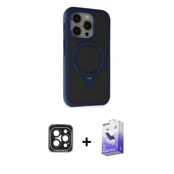 MARSİLYAN™- iPhone 15 Pro Max Kılıf Ahenk Yansıma Özel Seri - Siyah Bilvis 5in1 5D Magic Hayalet Cam Ekran Koruyucu + PVD Metal Kamera Lens - SH