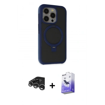 MARSİLYAN™- iPhone 15 Pro Max Kılıf Ahenk Yansıma Özel Seri - Siyah Bilvis 5in1 5D Magic Hayalet Cam Ekran Koruyucu + Raze Metal Kamera Lens - GS