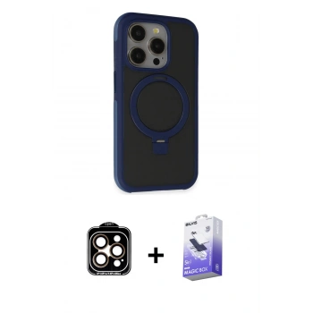 MARSİLYAN™- iPhone 15 Pro Max Kılıf Ahenk Yansıma Özel Seri - Siyah Bilvis 5in1 5D Magic Hayalet Cam Ekran Koruyucu + PVD Metal Kamera Lens - TU