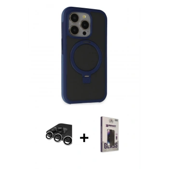 MARSİLYAN™- iPhone 15 Pro Max Kılıf Ahenk Yansıma Özel Seri - Siyah Bilvis Hayalet Cam Ekran Koruyucu + Raze Metal Kamera Lens - GS