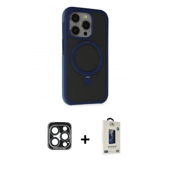 MARSİLYAN™- iPhone 15 Pro Max Kılıf Ahenk Yansıma Özel Seri - Siyah Bilvis Hayalet Cam Ekran Koruyucu + PVD Metal Kamera Lens - LT