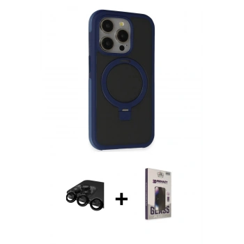 MARSİLYAN™- iPhone 15 Pro Max Kılıf Ahenk Yansıma Özel Seri - Siyah Bilvis Hayalet Cam Ekran Koruyucu + Raze Metal Kamera Lens - SH