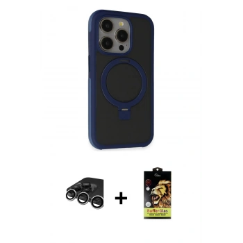 MARSİLYAN™- iPhone 15 Pro Max Kılıf Ahenk Yansıma Özel Seri - Siyah Buffer Cam Ekran Koruyucu + Raze Metal Kamera Lens - GS