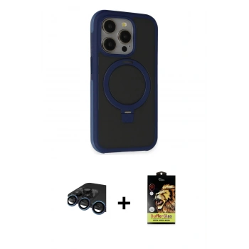 MARSİLYAN™- iPhone 15 Pro Max Kılıf Ahenk Yansıma Özel Seri - Siyah Buffer Cam Ekran Koruyucu + Raze Metal Kamera Lens - LT