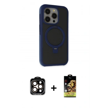 MARSİLYAN™- iPhone 15 Pro Max Kılıf Ahenk Yansıma Özel Seri - Siyah Buffer Cam Ekran Koruyucu + PVD Metal Kamera Lens - TU