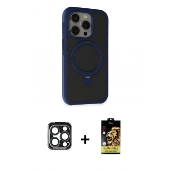 MARSİLYAN™- iPhone 15 Pro Max Kılıf Ahenk Yansıma Özel Seri - Siyah Buffer Cam Ekran Koruyucu + PVD Metal Kamera Lens - LT
