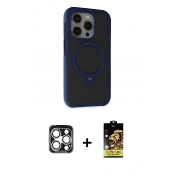 MARSİLYAN™- iPhone 15 Pro Max Kılıf Ahenk Yansıma Özel Seri - Siyah Buffer Cam Ekran Koruyucu + PVD Metal Kamera Lens - GS