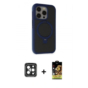 MARSİLYAN™- iPhone 15 Pro Max Kılıf Ahenk Yansıma Özel Seri - Siyah Buffer Cam Ekran Koruyucu + PVD Metal Kamera Lens - SH