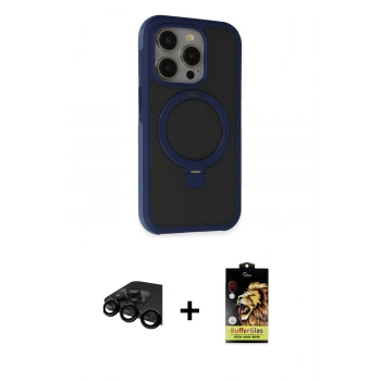 MARSİLYAN™- iPhone 15 Pro Max Kılıf Ahenk Yansıma Özel Seri - Siyah Buffer Cam Ekran Koruyucu + Raze Metal Kamera Lens - SH
