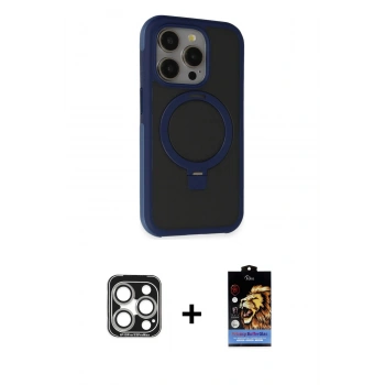 MARSİLYAN™- iPhone 15 Pro Max Kılıf Ahenk Yansıma Özel Seri - Siyah Buffer Hayalet Cam Ekran Koruyucu + PVD Metal Kamera Lens - GS