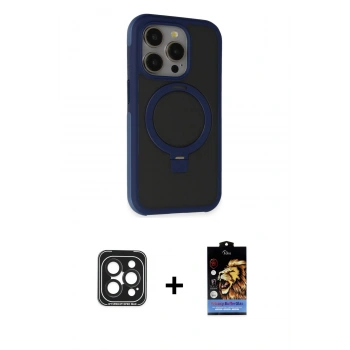 MARSİLYAN™- iPhone 15 Pro Max Kılıf Ahenk Yansıma Özel Seri - Siyah Buffer Hayalet Cam Ekran Koruyucu + PVD Metal Kamera Lens - SH