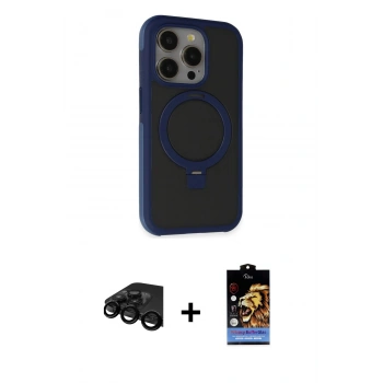 MARSİLYAN™- iPhone 15 Pro Max Kılıf Ahenk Yansıma Özel Seri - Siyah Buffer Hayalet Cam Ekran Koruyucu + Raze Metal Kamera Lens - SH