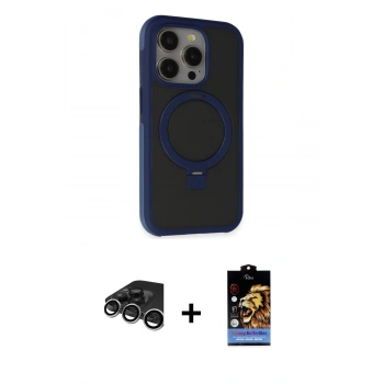 MARSİLYAN™- iPhone 15 Pro Max Kılıf Ahenk Yansıma Özel Seri - Siyah Buffer Hayalet Cam Ekran Koruyucu + Raze Metal Kamera Lens - GS