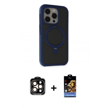 MARSİLYAN™- iPhone 15 Pro Max Kılıf Ahenk Yansıma Özel Seri - Siyah Buffer Hayalet Cam Ekran Koruyucu + PVD Metal Kamera Lens - TU