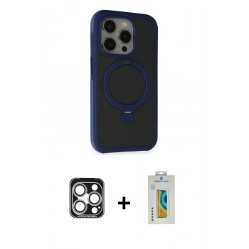 MARSİLYAN™- iPhone 15 Pro Max Kılıf Ahenk Yansıma Özel Seri - Siyah Polymer Nano Ekran Koruyucu + PVD Metal Kamera Lens - GS