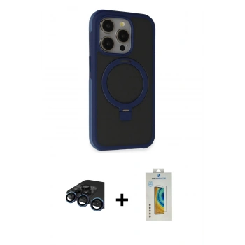 MARSİLYAN™- iPhone 15 Pro Max Kılıf Ahenk Yansıma Özel Seri - Siyah Polymer Nano Ekran Koruyucu + Raze Metal Kamera Lens - LT