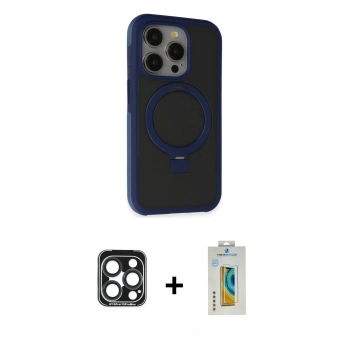 MARSİLYAN™- iPhone 15 Pro Max Kılıf Ahenk Yansıma Özel Seri - Siyah Polymer Nano Ekran Koruyucu + PVD Metal Kamera Lens - LT