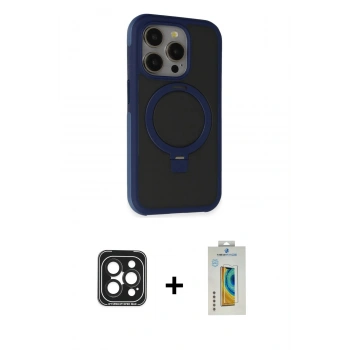 MARSİLYAN™- iPhone 15 Pro Max Kılıf Ahenk Yansıma Özel Seri - Siyah Polymer Nano Ekran Koruyucu + PVD Metal Kamera Lens - SH