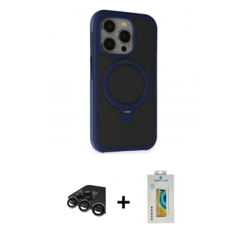 MARSİLYAN™- iPhone 15 Pro Max Kılıf Ahenk Yansıma Özel Seri - Siyah Polymer Nano Ekran Koruyucu + Raze Metal Kamera Lens - TMGI
