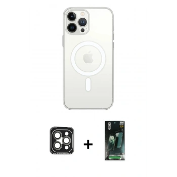 MARSİLYAN™- iPhone 15 Pro Max Kılıf Ahenk Yansıma Prime - Şeffaf 360 Full Body Arka Koruyucu + PVD Metal Kamera Lens - GI