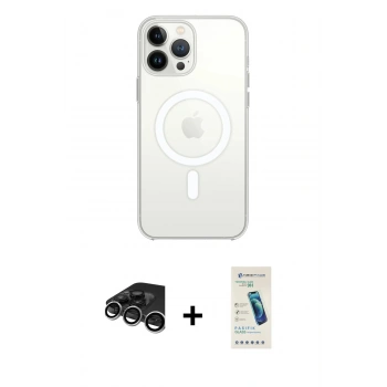 MARSİLYAN™- iPhone 15 Pro Max Kılıf Ahenk Yansıma Prime - Şeffaf Pasifik Cam Ekran Koruyucu + Raze Metal Kamera Lens - GS