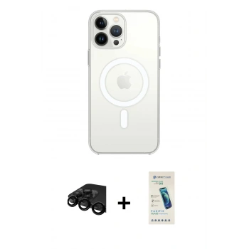 MARSİLYAN™- iPhone 15 Pro Max Kılıf Ahenk Yansıma Prime - Şeffaf Pasifik Cam Ekran Koruyucu + Raze Metal Kamera Lens - SH