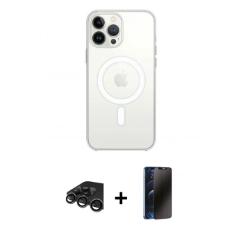 MARSİLYAN™- iPhone 15 Pro Max Kılıf Ahenk Yansıma Prime - Siyah 3D Antistatik Hayalet Cam Ekran Koruyucu + Raze Metal Kamera Lens - TMGI