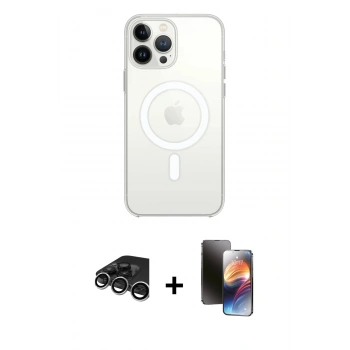MARSİLYAN™- iPhone 15 Pro Max Kılıf Ahenk Yansıma Prime - Siyah 3D Antistatik Mat Seramik Nano Ekran Koruyucu + Raze Metal Kamera Lens - GS