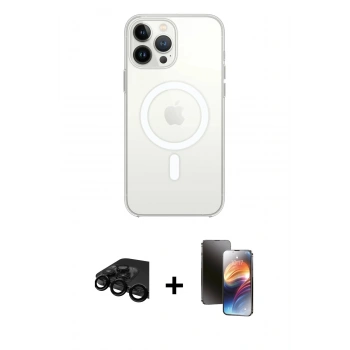 MARSİLYAN™- iPhone 15 Pro Max Kılıf Ahenk Yansıma Prime - Siyah 3D Antistatik Mat Seramik Nano Ekran Koruyucu + Raze Metal Kamera Lens - SH