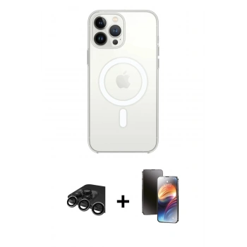 MARSİLYAN™- iPhone 15 Pro Max Kılıf Ahenk Yansıma Prime - Siyah 3D Antistatik Mat Seramik Nano Ekran Koruyucu + Raze Metal Kamera Lens - TMGI