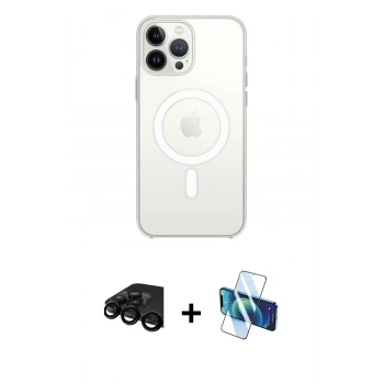 MARSİLYAN™- iPhone 15 Pro Max Kılıf Ahenk Yansıma Prime - Siyah 3D Antistatik Seramik Nano Ekran Koruyucu + Raze Metal Kamera Lens - SH