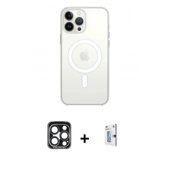 MARSİLYAN™- iPhone 15 Pro Max Kılıf Ahenk Yansıma Prime - Siyah Bilvis 0.18mm Plus Cam Ekran Koruyucu + PVD Metal Kamera Lens - LT