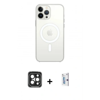 MARSİLYAN™- iPhone 15 Pro Max Kılıf Ahenk Yansıma Prime - Siyah Bilvis 0.18mm Plus Cam Ekran Koruyucu + PVD Metal Kamera Lens - SH