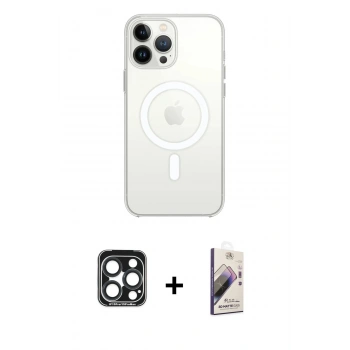 MARSİLYAN™- iPhone 15 Pro Max Kılıf Ahenk Yansıma Prime - Siyah Bilvis 3D Mat Cam Ekran Koruyucu + PVD Metal Kamera Lens - LT