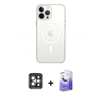 MARSİLYAN™- iPhone 15 Pro Max Kılıf Ahenk Yansıma Prime - Siyah Bilvis 5in1 5D Magic Hayalet Cam Ekran Koruyucu + PVD Metal Kamera Lens - GI