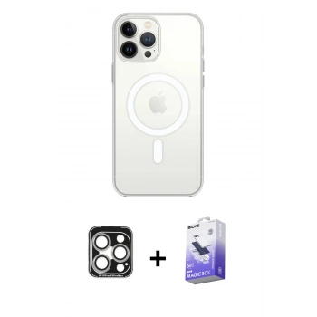 MARSİLYAN™- iPhone 15 Pro Max Kılıf Ahenk Yansıma Prime - Siyah Bilvis 5in1 5D Magic Hayalet Cam Ekran Koruyucu + PVD Metal Kamera Lens - GS