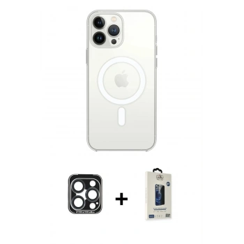 MARSİLYAN™- iPhone 15 Pro Max Kılıf Ahenk Yansıma Prime - Siyah Bilvis Hayalet Cam Ekran Koruyucu + PVD Metal Kamera Lens - LT