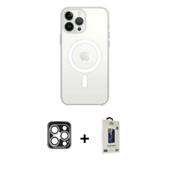 MARSİLYAN™- iPhone 15 Pro Max Kılıf Ahenk Yansıma Prime - Siyah Bilvis Hayalet Cam Ekran Koruyucu + PVD Metal Kamera Lens - GS