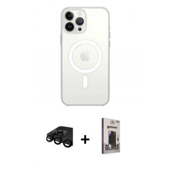 MARSİLYAN™- iPhone 15 Pro Max Kılıf Ahenk Yansıma Prime - Siyah Bilvis Hayalet Cam Ekran Koruyucu + Raze Metal Kamera Lens - SH