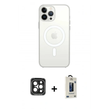 MARSİLYAN™- iPhone 15 Pro Max Kılıf Ahenk Yansıma Prime - Siyah Bilvis Hayalet Cam Ekran Koruyucu + PVD Metal Kamera Lens - SH