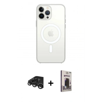 MARSİLYAN™- iPhone 15 Pro Max Kılıf Ahenk Yansıma Prime - Siyah Bilvis Hayalet Cam Ekran Koruyucu + Raze Metal Kamera Lens - TMGI