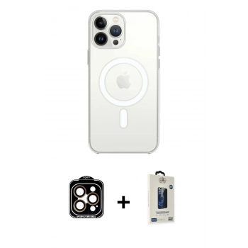 MARSİLYAN™- iPhone 15 Pro Max Kılıf Ahenk Yansıma Prime - Siyah Bilvis Hayalet Cam Ekran Koruyucu + PVD Metal Kamera Lens - TU