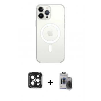 MARSİLYAN™- iPhone 15 Pro Max Kılıf Ahenk Yansıma Prime - Siyah Vanessa Magic Hayalet Cam + PVD Metal Kamera Lens - SH