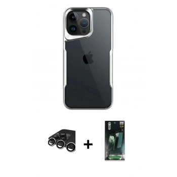 MARSİLYAN™- iPhone 15 Pro Max Kılıf Akış Çizgi Koleksiyonu - Şeffaf 360 Full Body Arka Koruyucu + Raze Metal Kamera Lens - GS