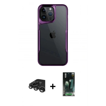 MARSİLYAN™- iPhone 15 Pro Max Kılıf Akış Çizgi Koleksiyonu - Şeffaf 360 Full Body Arka Koruyucu + Raze Metal Kamera Lens - TMGI
