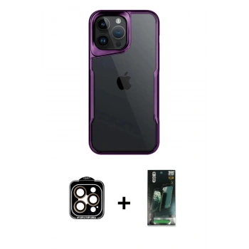 MARSİLYAN™- iPhone 15 Pro Max Kılıf Akış Çizgi Koleksiyonu - Şeffaf 360 Full Body Arka Koruyucu + PVD Metal Kamera Lens - TU